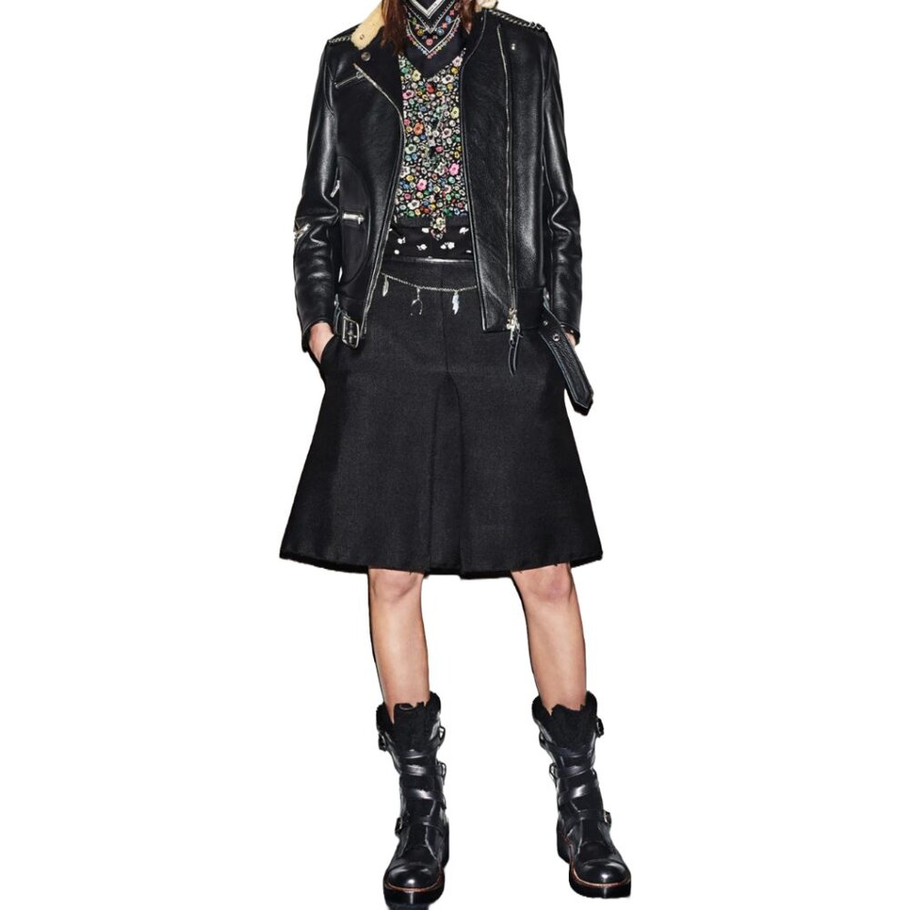 Coach Black Wool Blend Pleated Mini Skirt Pockets Minimalist Quiet Luxury Punk